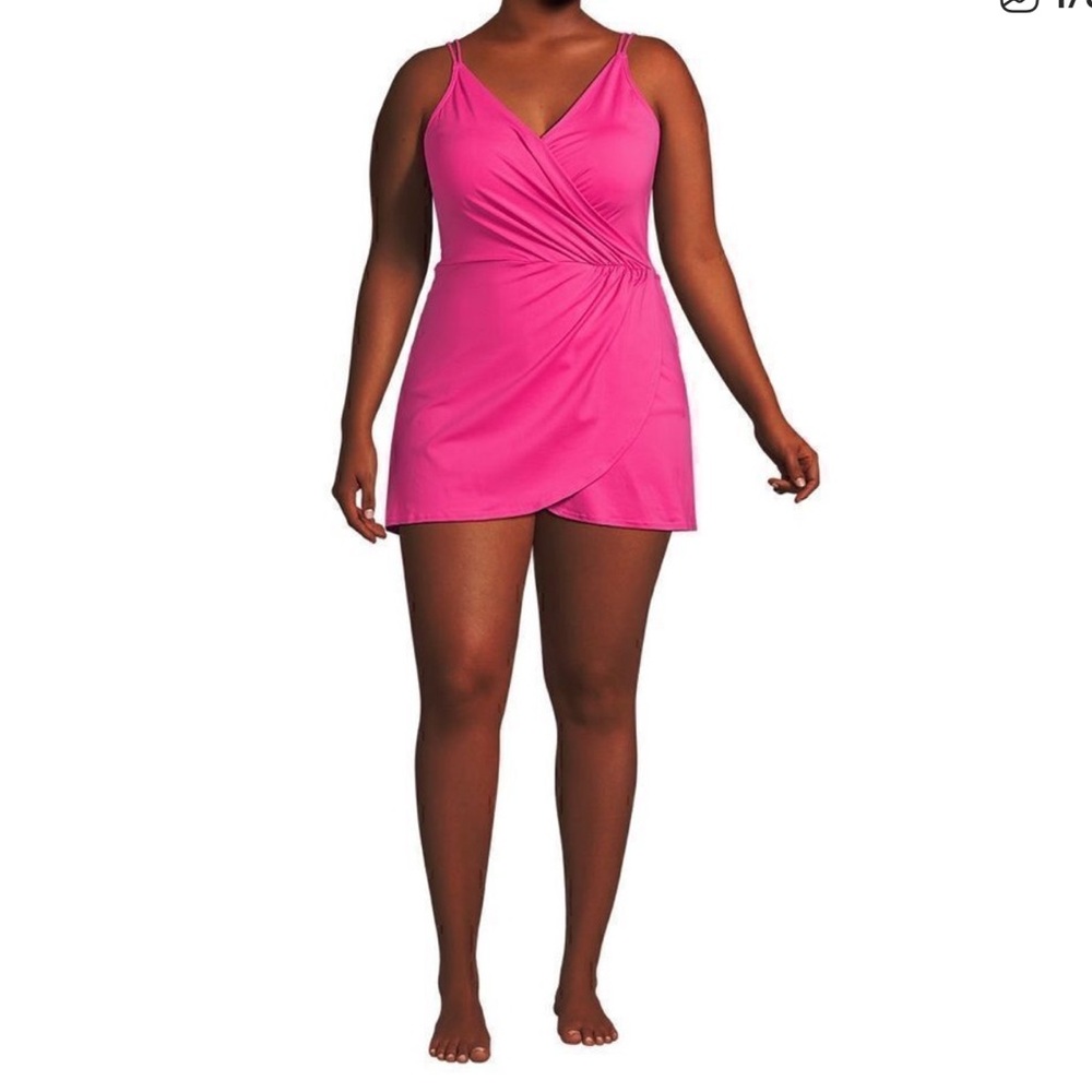 Lands' End Bright Barbie Pink Wrap Tulip Swim Dress XL/XXL